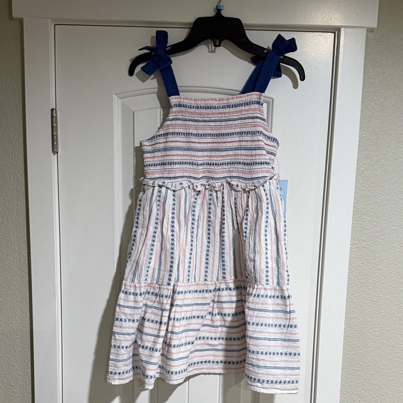 Striped Kids Dress with Blue Straps - Picture 1 of 4